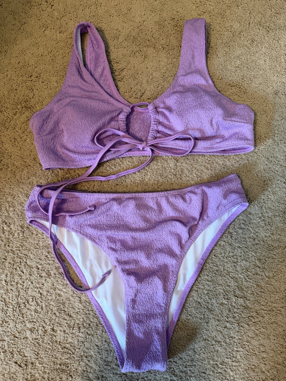 Cupshe Lilac Textured Tie-Front Bikini Set